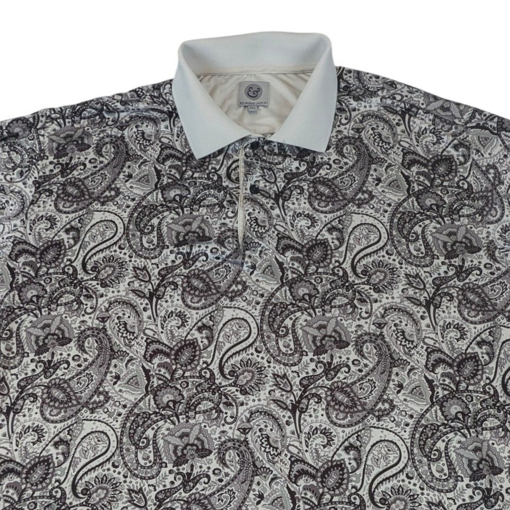 Kilburne & Finch Mens 3XL Paisley Polo Shirt Gray White Short Sleeve Performance